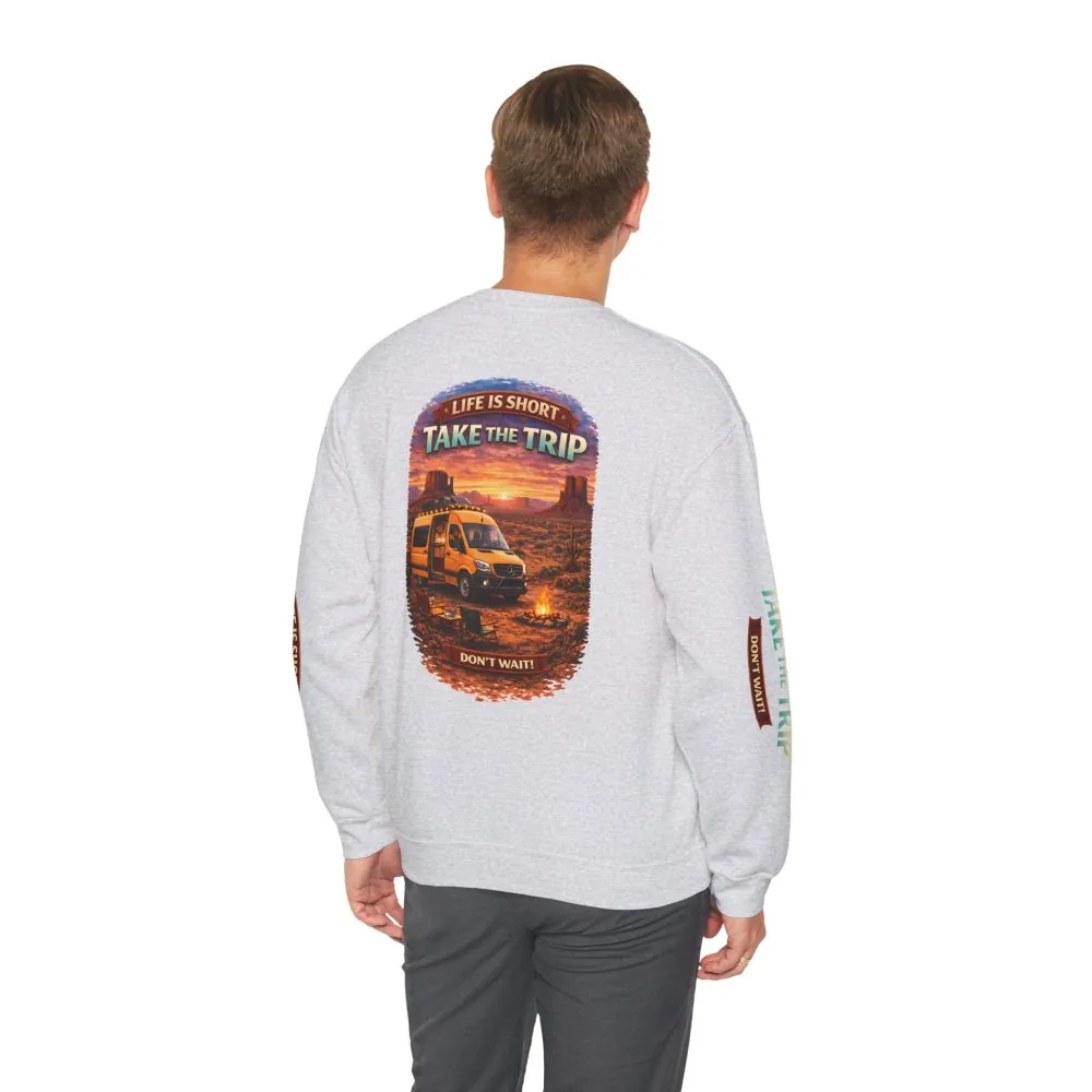 Unisex Heavy Blend™ Crewneck Sweatshirt — "Live Is Short Take The Trip" Design Scenic-Line