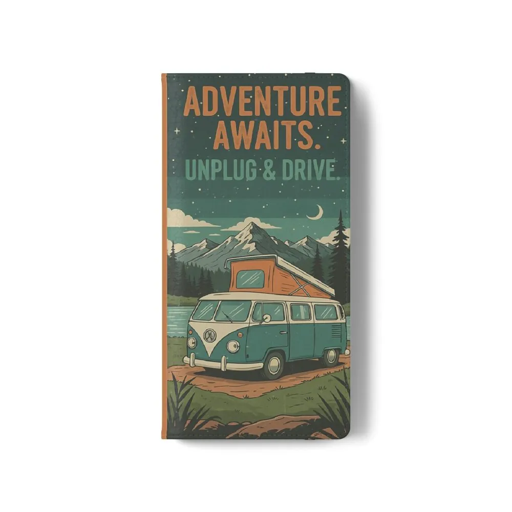 Flip Phone Case — "Adventure Awaits Unplug & Drive" Wallet Case