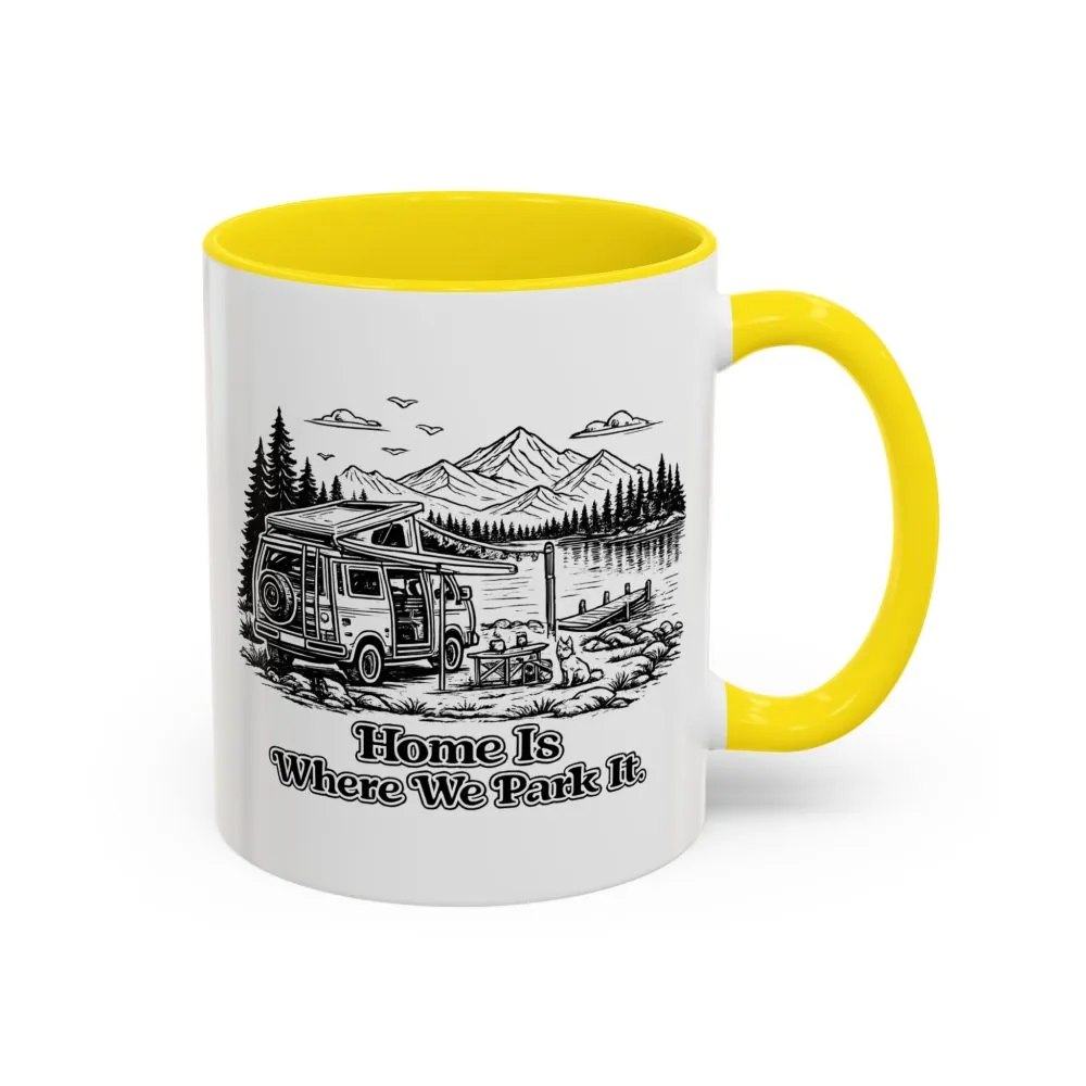 Accent Coffee Mug (11, 15oz) — "Home Is Where You Park It" Design Minimal-Line