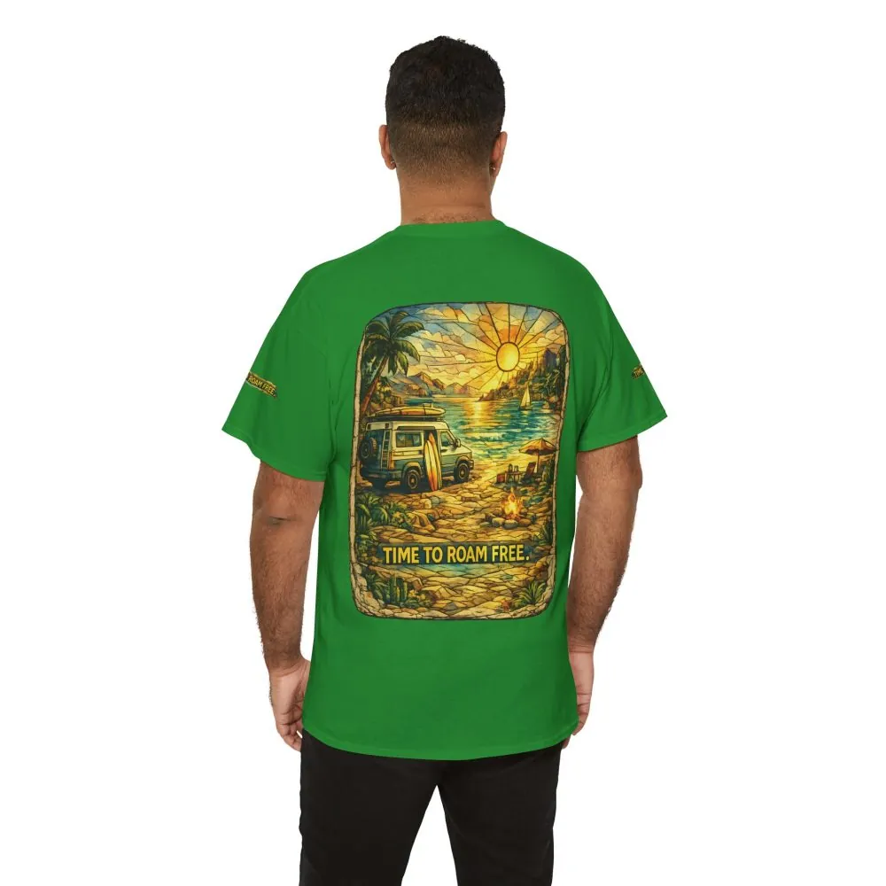 15802534621933806676_2048.jpeg Unisex Heavy Cotton Tee — "Time To Roam Free" Design Cubic-Line