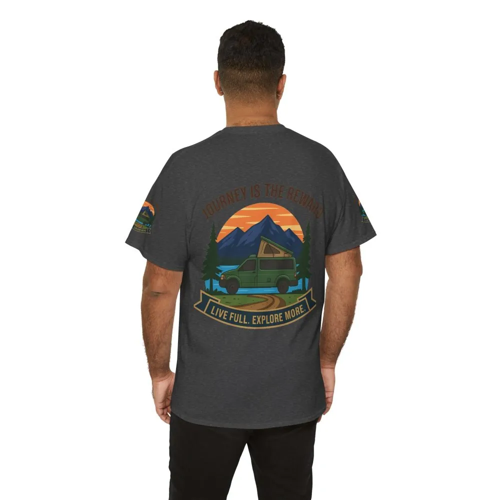 Unisex Heavy Cotton Tee  — "Journey Is The Reward Tee" Adventure Camper Van Graphic T-Shirt