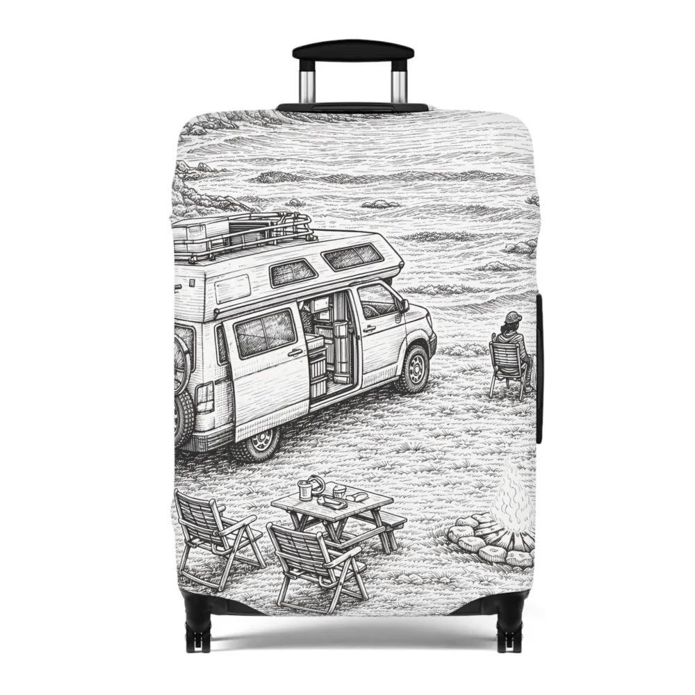 Luggage Cover — Adventure Camper Sketch Travel Suitcase