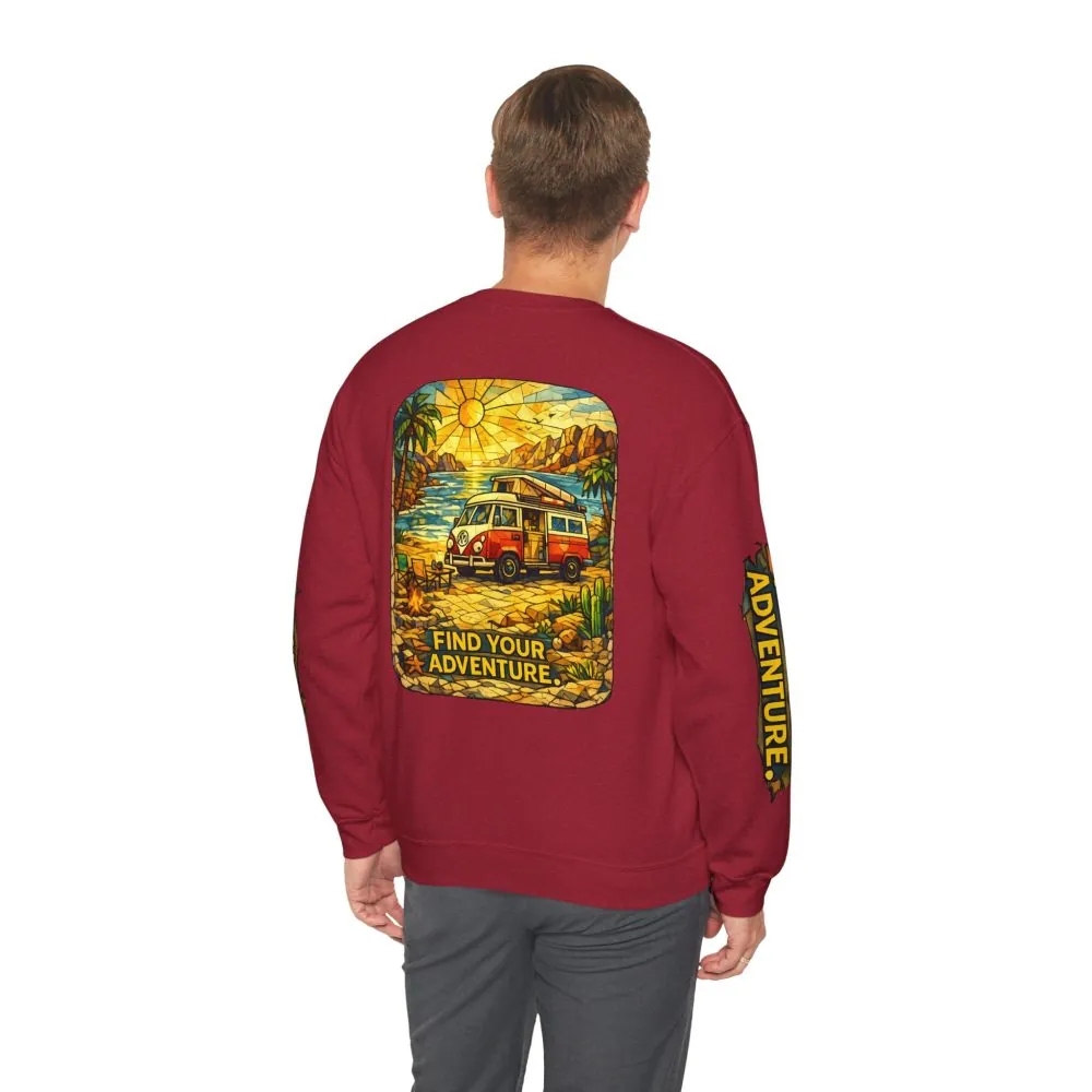 Unisex Heavy Blend™ Crewneck Sweatshirt — "Find Your Adventure" Design Cubic-Line
