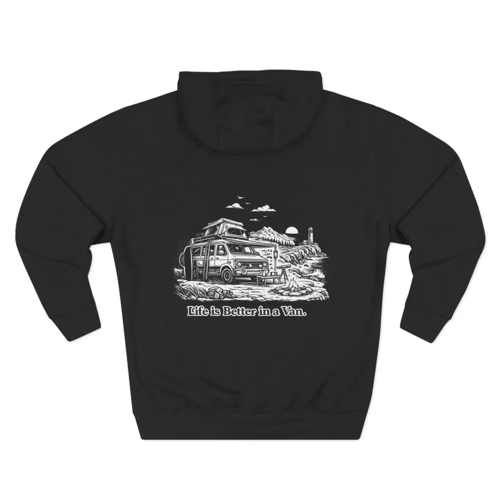 15828241201535567038_2048.jpeg Three-Panel Fleece Hoodie - "Life Is Better In A Van" Design Minimal-Line