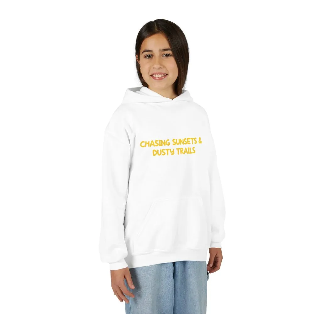 Youth Hoodie(Gildan) – "Chasing Sunsets And Dusty Trails" (Design Sitcom-Line)