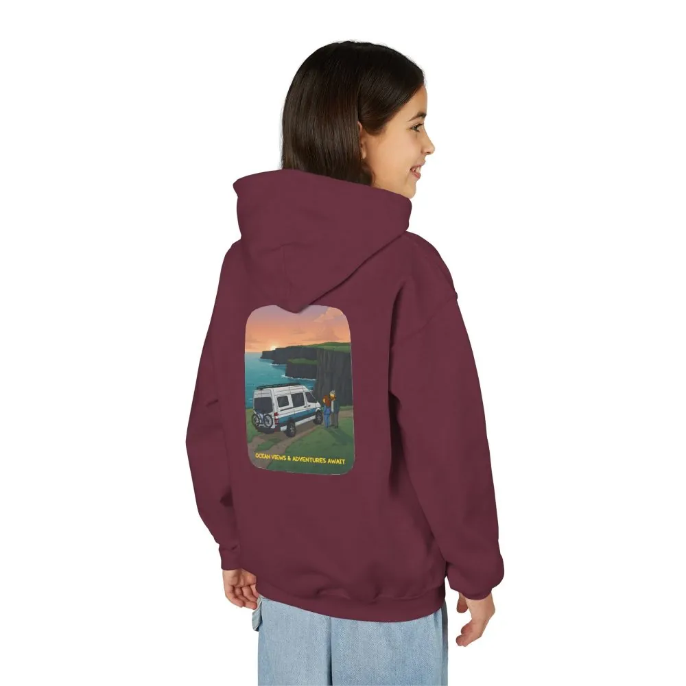 Youth Hoodie(Gildan) – "Ocean Views-Adventures Awaits" (Design Sitcom-Line)