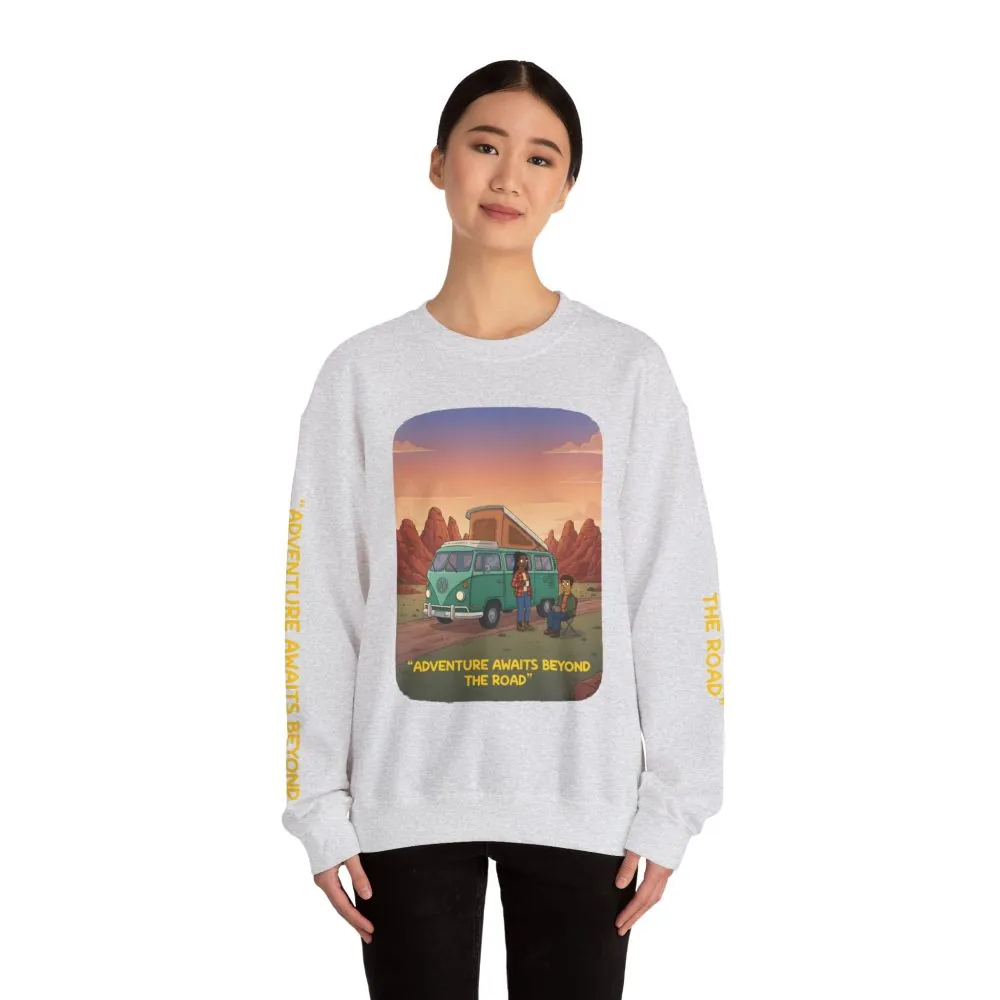 15839148500889059008_2048.jpeg Unisex Heavy Blend™ Crewneck Sweatshirt — "Adventure Awaits Beyond The Road" Design Sitcom-Line