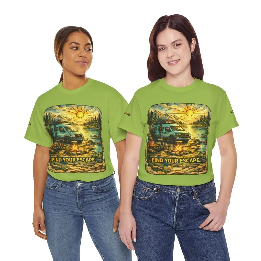 Unisex Heavy Cotton Tee — "Find Your Escape" Design Cubic-Line