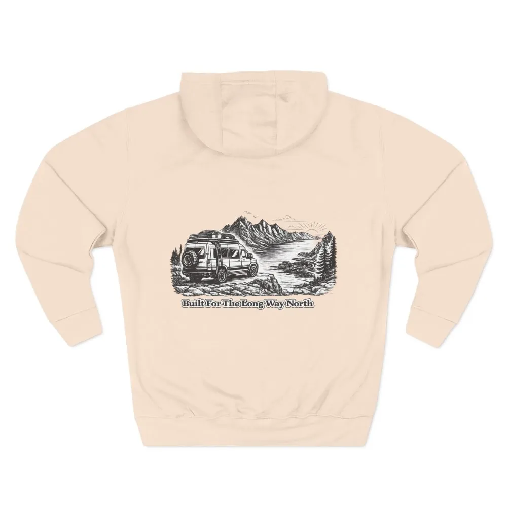 Three-Panel Fleece Hoodie - "Built For The Long Way North" Design Minimal-Line