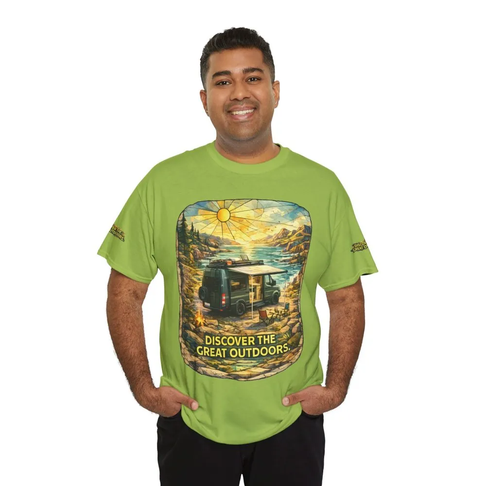 Unisex Heavy Cotton Tee — "Discover The Great Outdoors" Design Cubic-Line