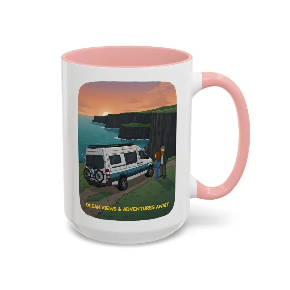 Accent Coffee Mug (11, 15oz) — "Ocean Views-Adventures Awaits" Design Sitcom-Line