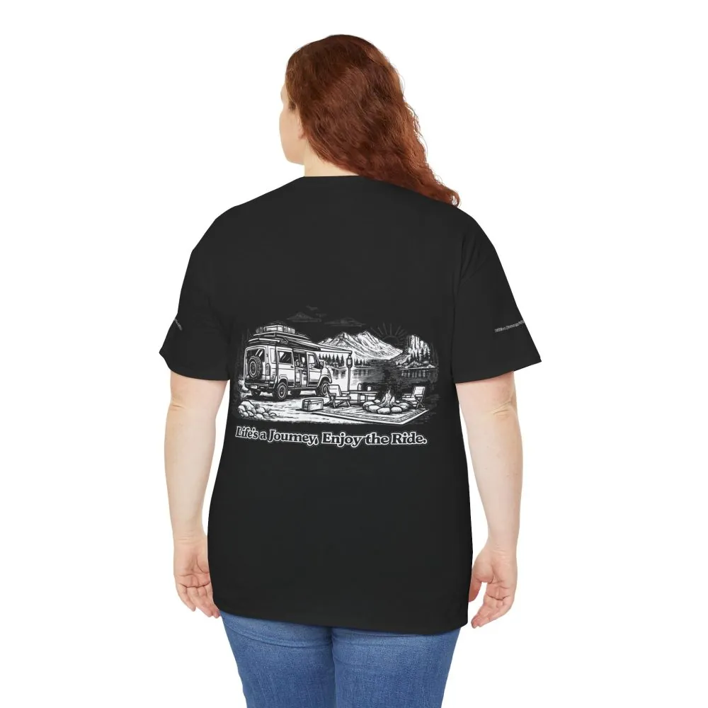 Unisex Heavy Cotton Tee — "Lifes A Journey,Enjoy The Ride" Design Minimal-Line