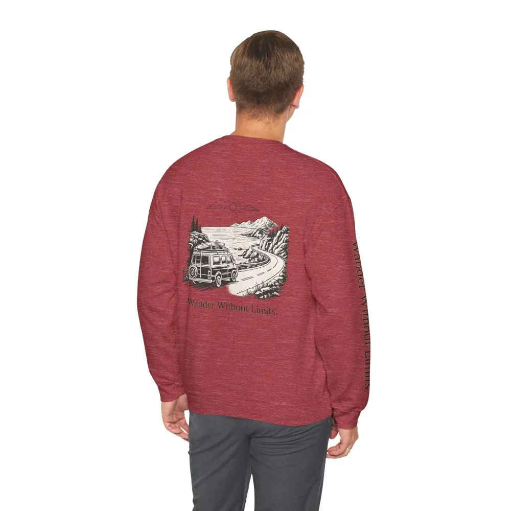Unisex Heavy Blend™ Crewneck Sweatshirt — "Wander Without Limits" Design Minimal-Line
