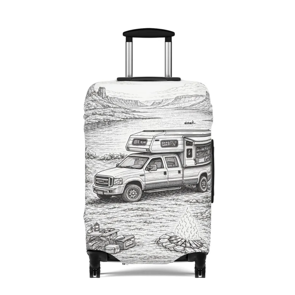 15871615015127365473_2048.jpeg Luggage Cover — Adventure Camper Sketch Travel Suitcase
