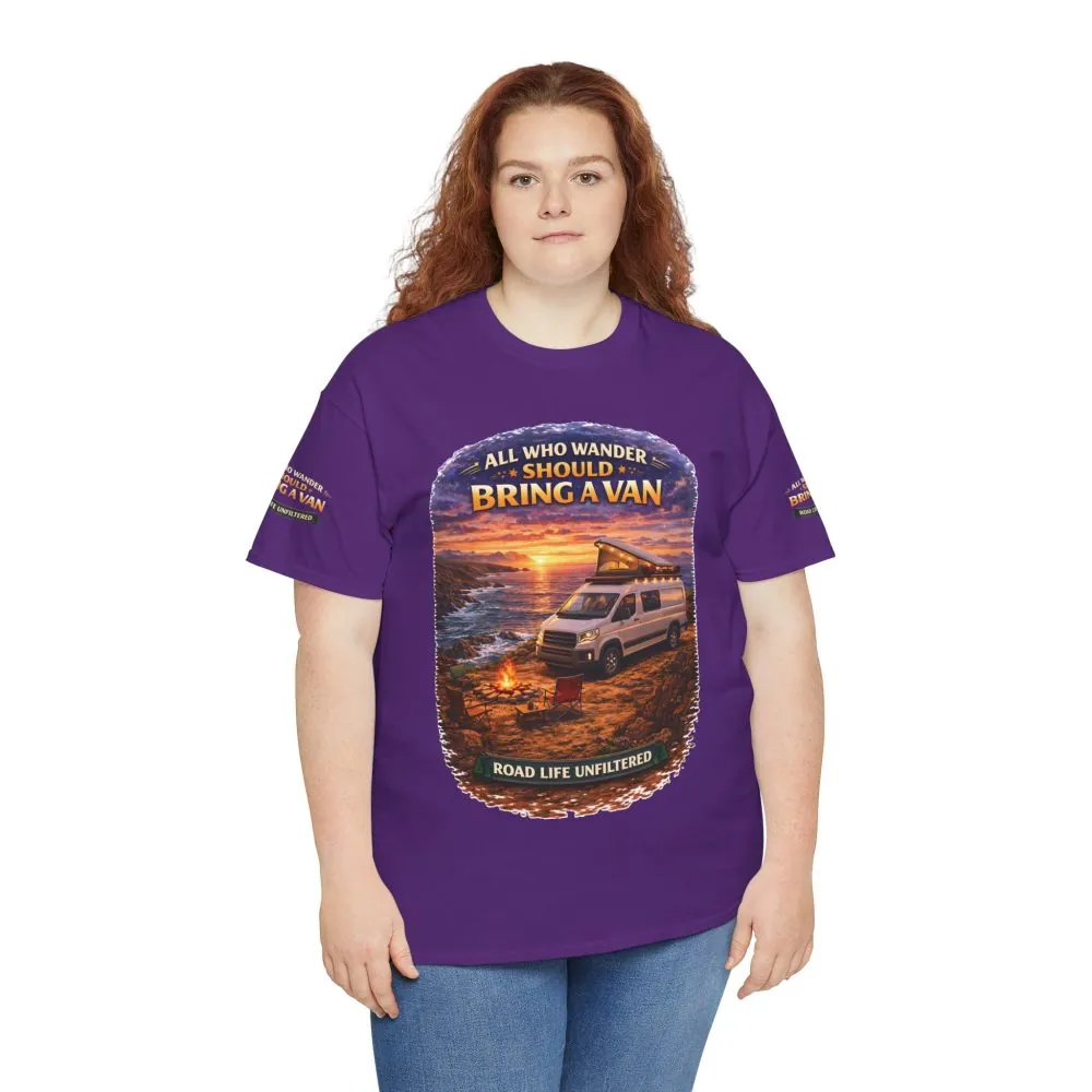 Unisex Heavy Cotton Tee — "All Who wander Should Bring A Van" Design Scenic-Line