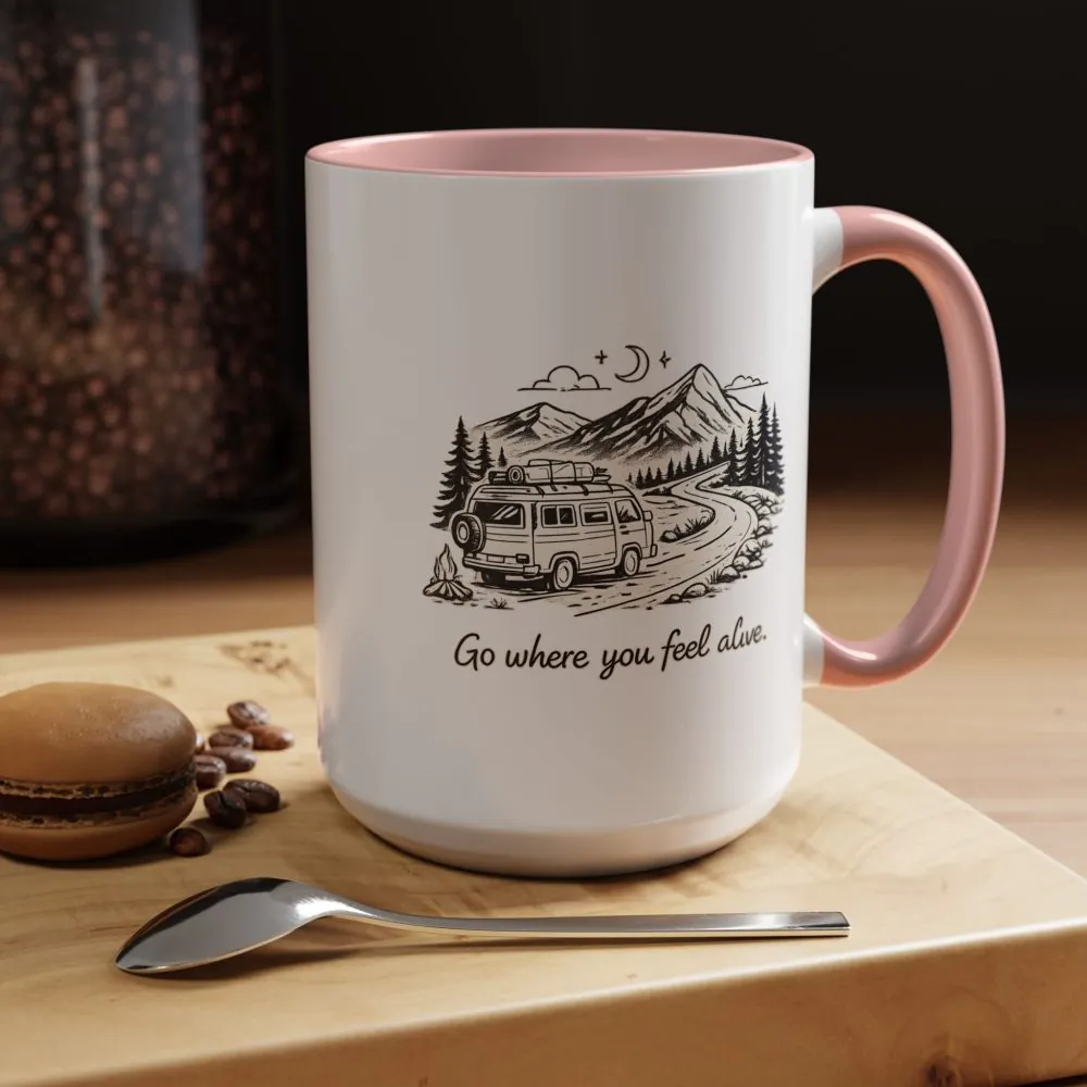 Accent Coffee Mug (11, 15oz) — "Go Where You Feel Alive" Design Minimal-Line