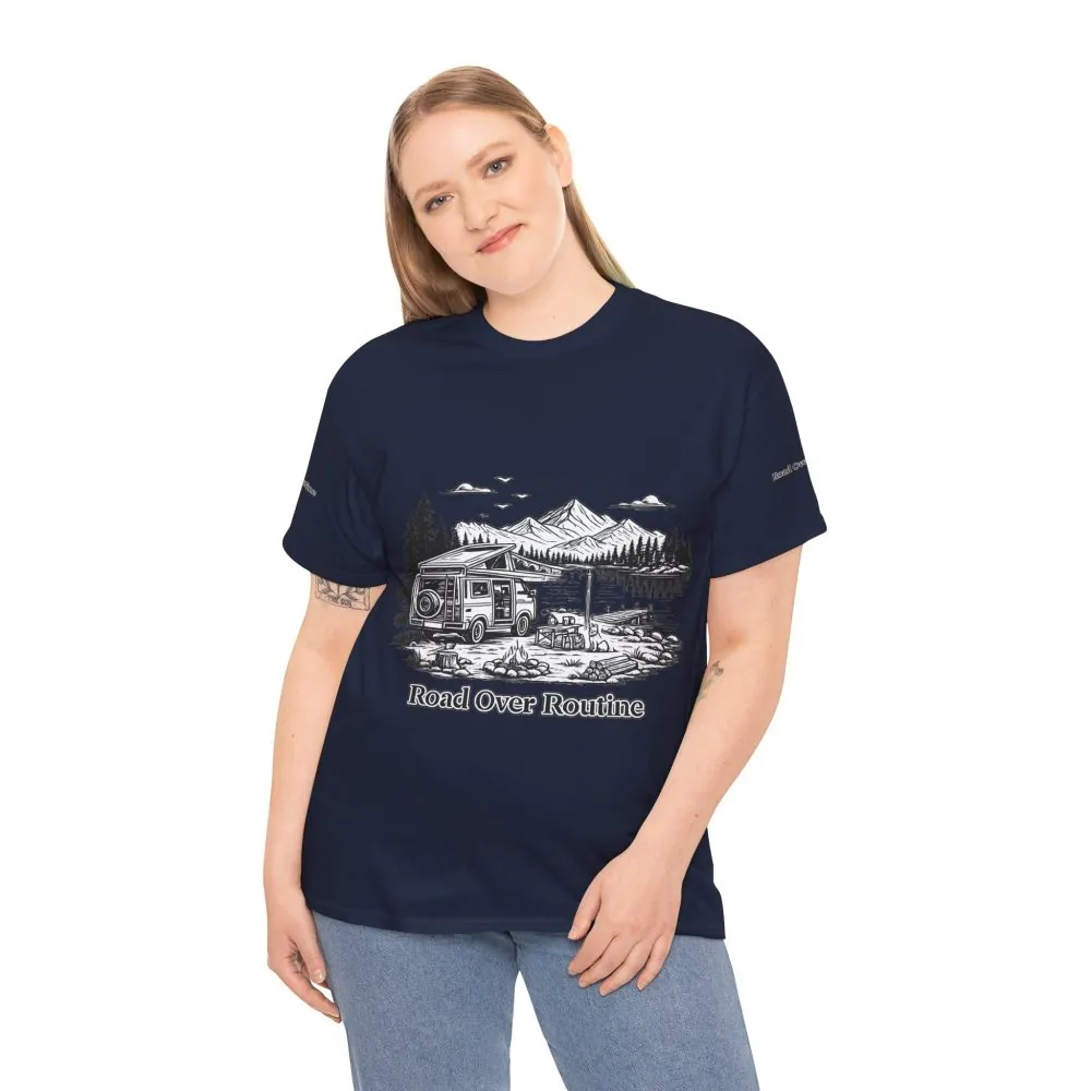 15877737124576496062_2048.jpeg Unisex Heavy Cotton Tee — "Road Over Routine" Design Minimal-Line