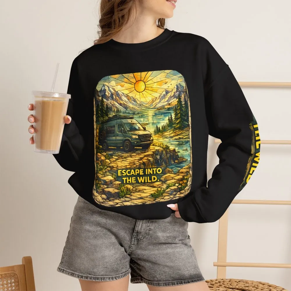 Unisex Heavy Blend™ Crewneck Sweatshirt — "Escape Into The Wild" Design Cubic-Line