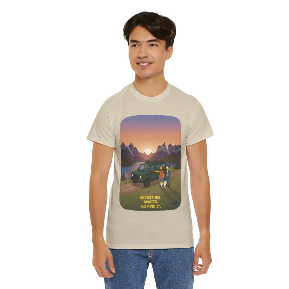 Unisex Heavy Cotton Tee — "Adventure Awaits-Go Find It" Design Sitcom-Line