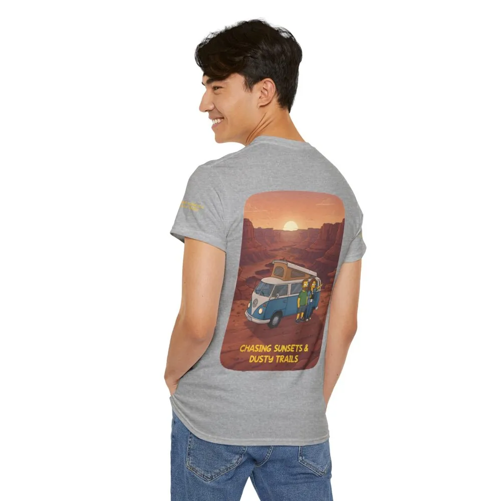 Unisex Heavy Cotton Tee — "Chasing Sunsets And Dusty Trails" Design Sitcom-Line