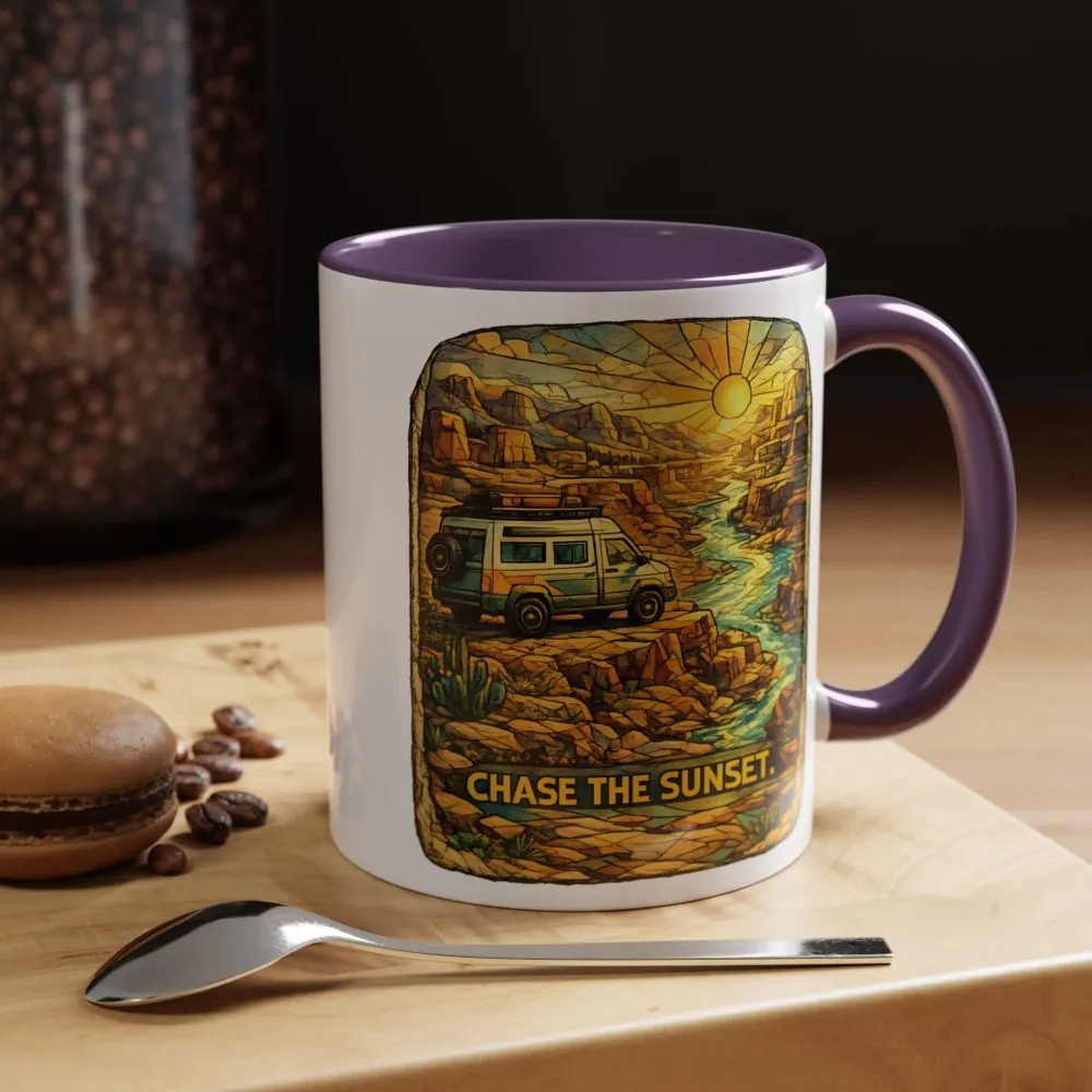 Accent Coffee Mug (11, 15oz) — "Chase The Sunset" Design Cubic-Line