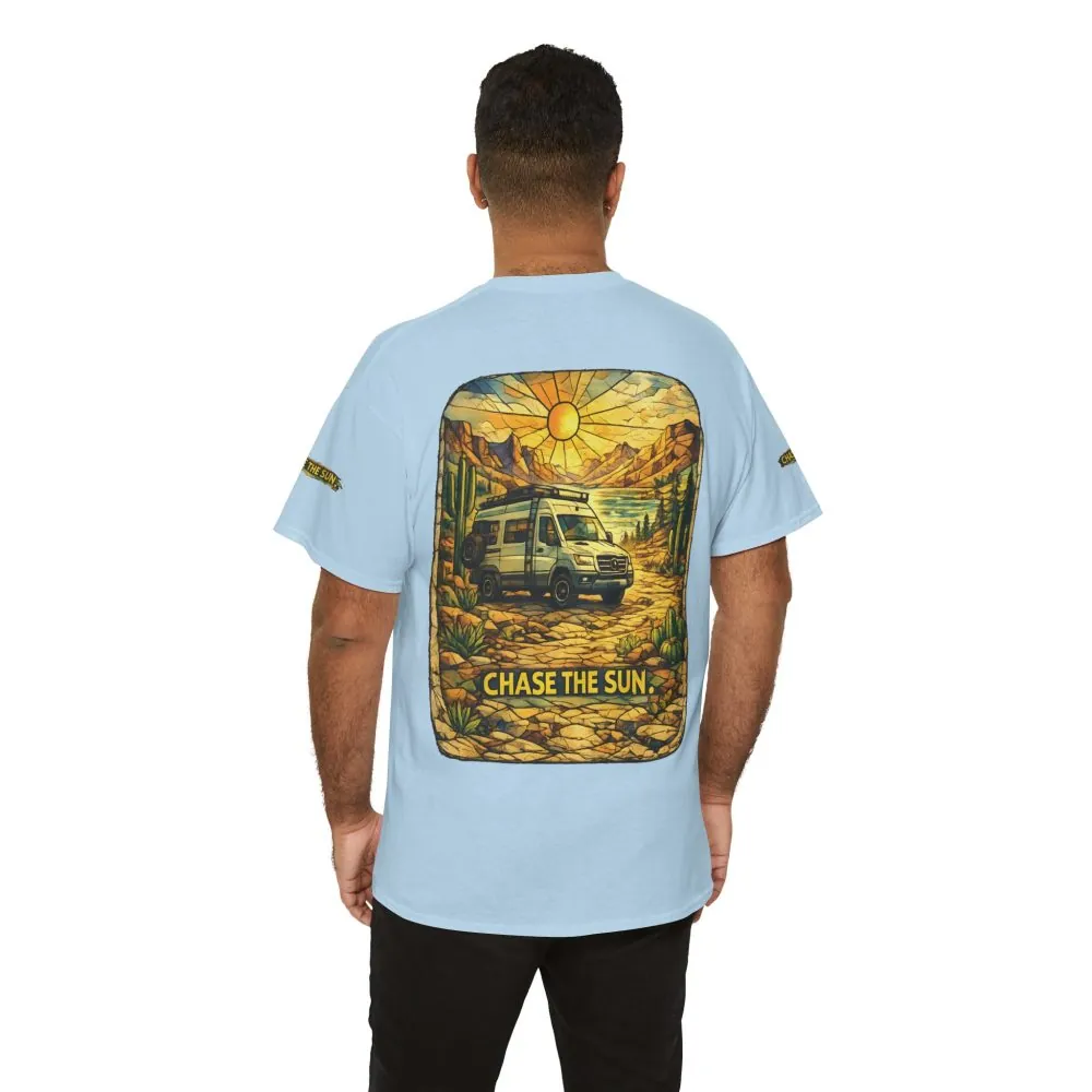 Unisex Heavy Cotton Tee — "Chase The Sun" Design Cubic-Line
