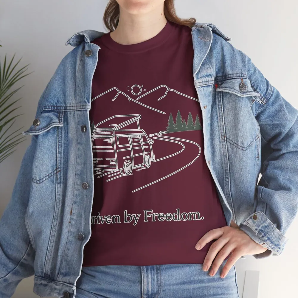 Unisex Heavy Cotton Tee — "Driven By Freedom" Design Minimal-Line