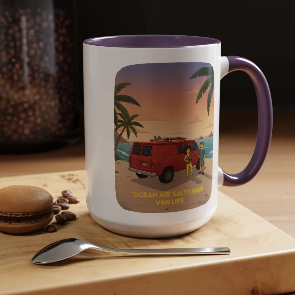 Accent Coffee Mug (11, 15oz) — "Ocean Air Salty Hair Van Life" Design Sitcom-Line