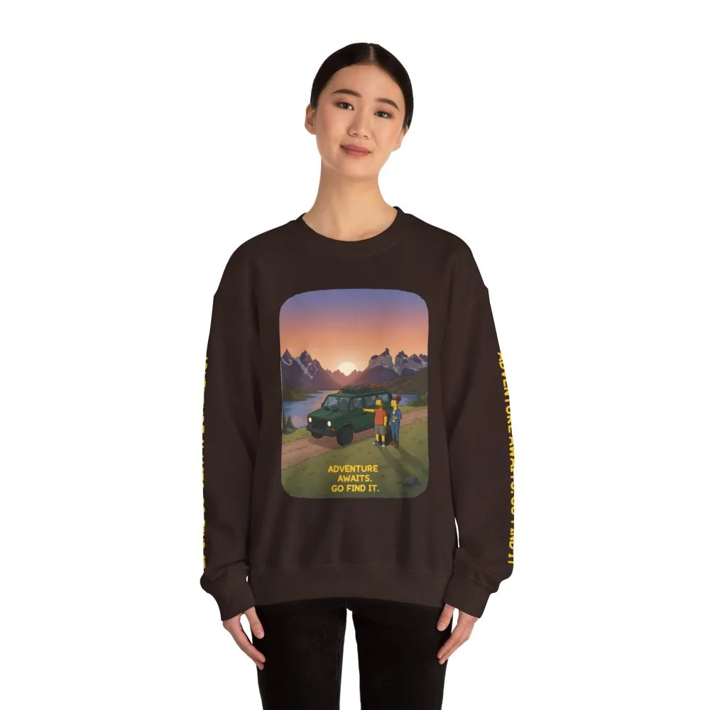 Unisex Heavy Blend™ Crewneck Sweatshirt — "Adventure Awaits-Go Find It" Design Sitcom-Line