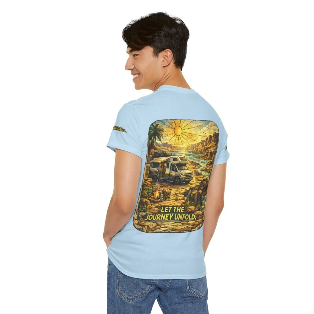 Unisex Heavy Cotton Tee — "Let The Journey Unfold" Design Cubic-Line
