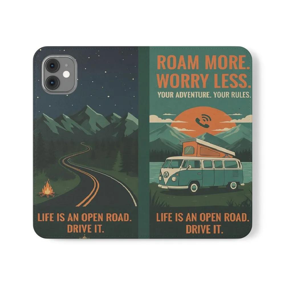 15923288914882531398_2048.jpeg Flip Phone Case — "Roam More Worry Less - Life Is An Open Road" Phone Wallet