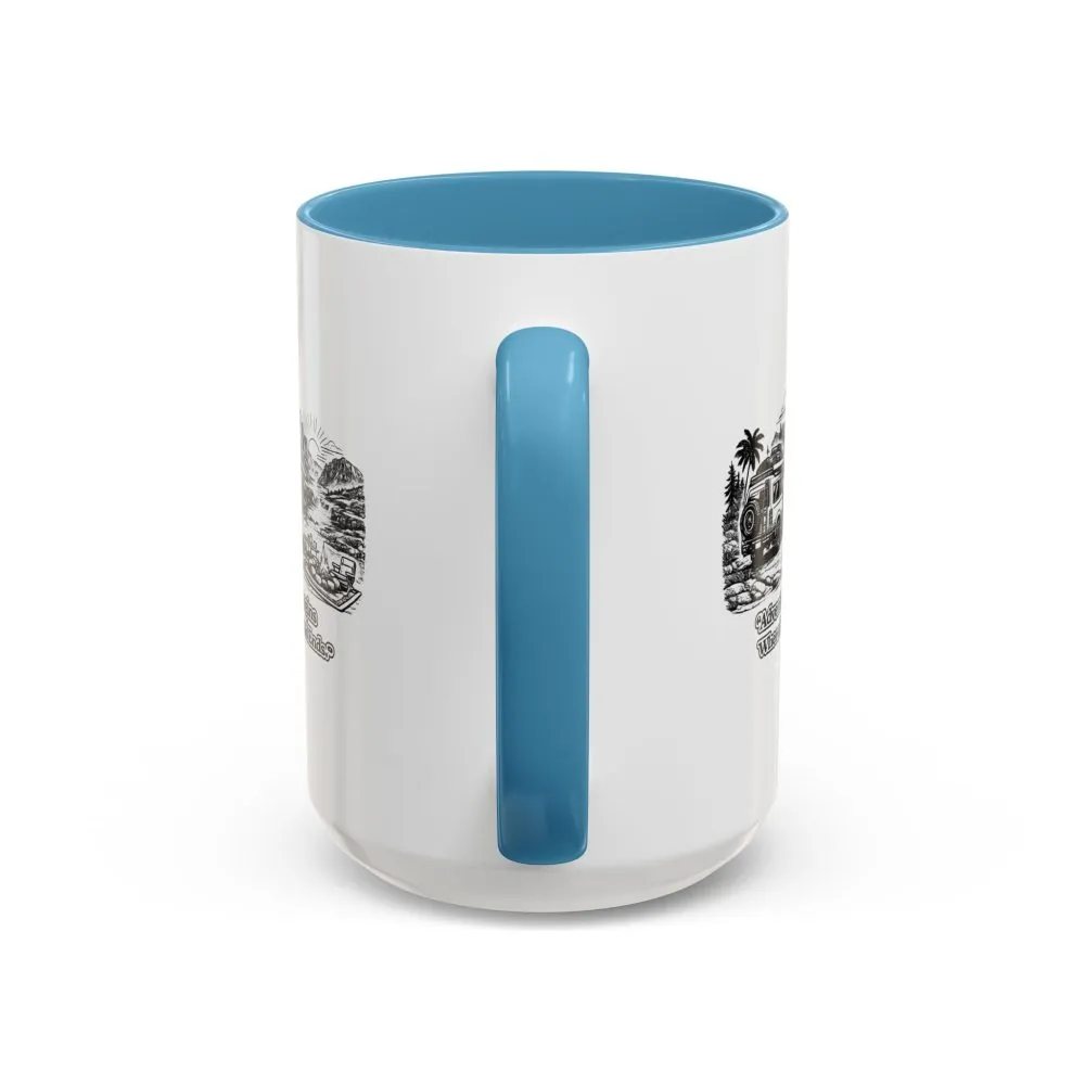 Accent Coffee Mug (11, 15oz) — "Adventure Begins Where The Road Ends" Design Minimal-Line