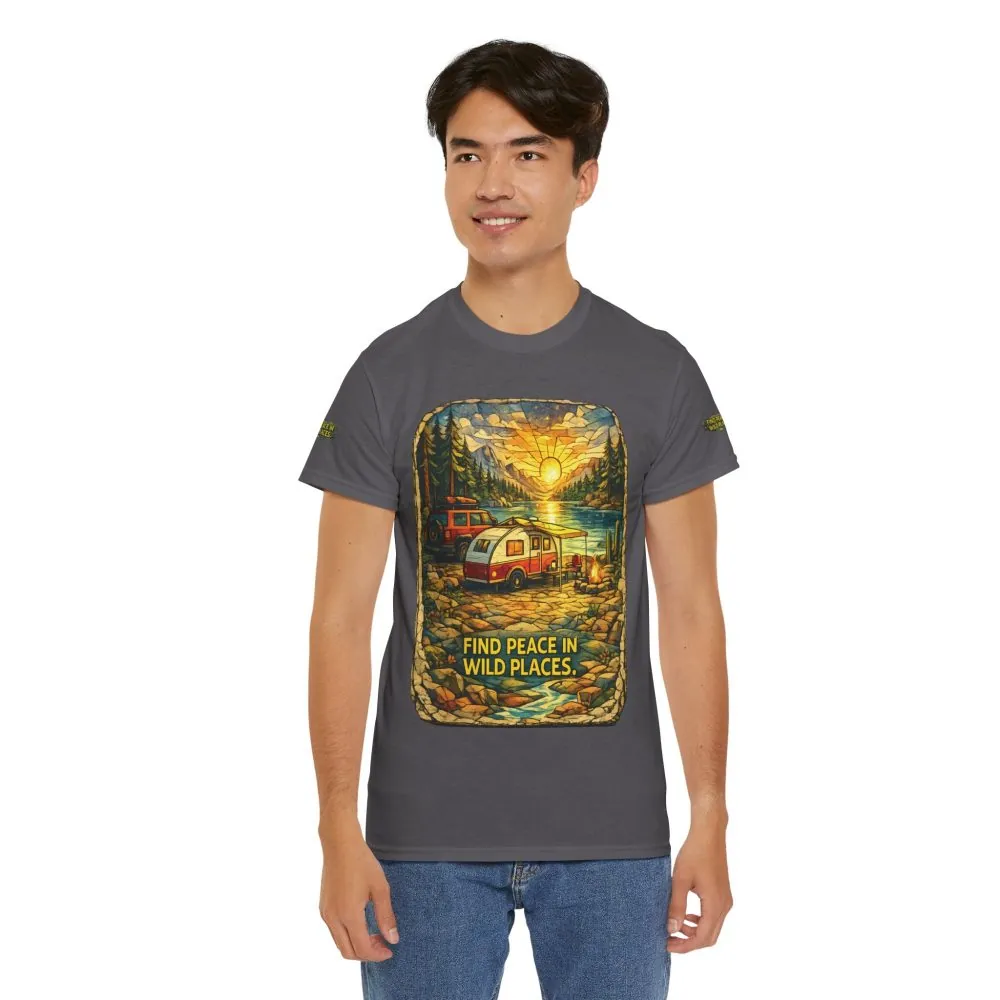 15927133207661366498_2048.jpeg Unisex Heavy Cotton Tee — "Find Peace In Wild Places" Design Cubic-Line