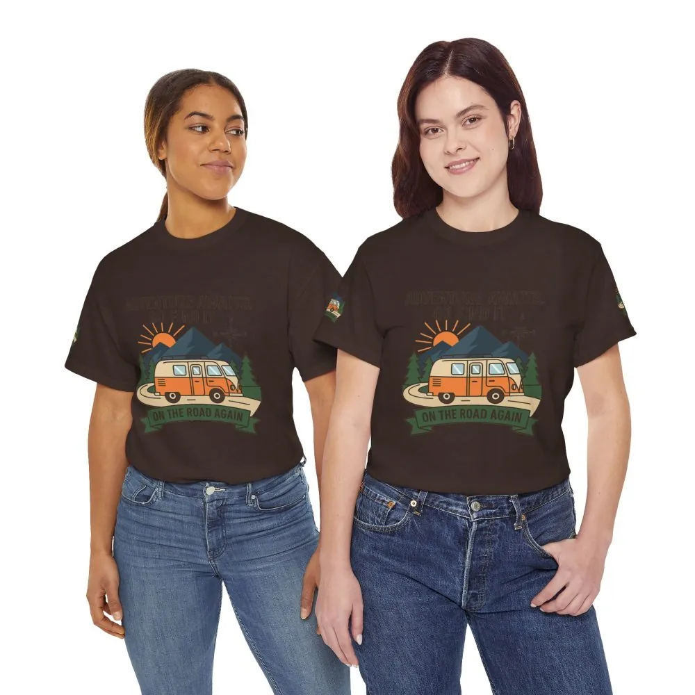 Unisex Heavy Cotton Tee — 'Adventure Awaits. Go Find It' Camper Van T‑Shirt