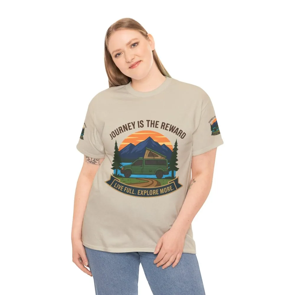 Unisex Heavy Cotton Tee  — "Journey Is The Reward Tee" Adventure Camper Van Graphic T-Shirt