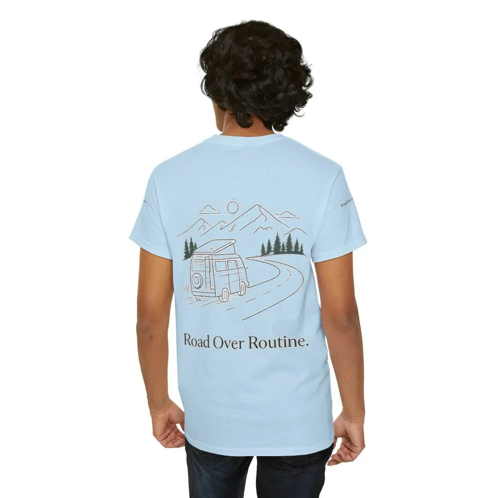 15938381088409312482_2048.jpeg Unisex Heavy Cotton Tee — "Road Over Routine" Design Minimal-Line
