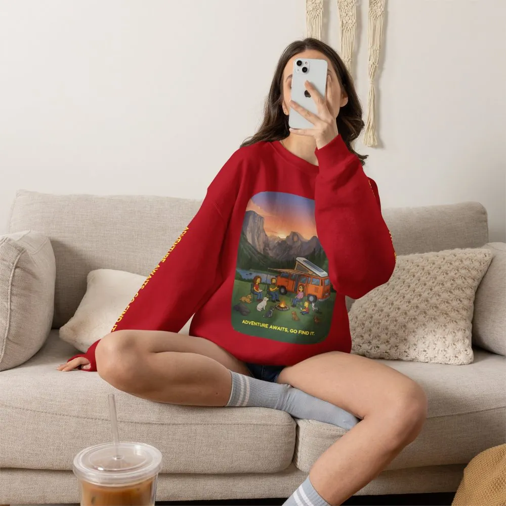 Unisex Heavy Blend™ Crewneck Sweatshirt — "Adventure Awaits-Go Find It"" Design Sitcom-Line