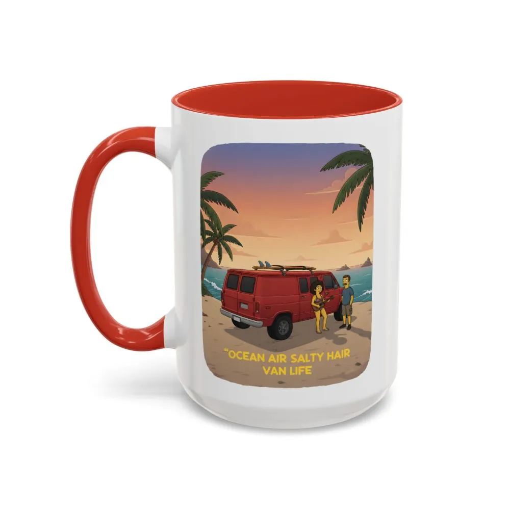 Accent Coffee Mug (11, 15oz) — "Ocean Air Salty Hair Van Life" Design Sitcom-Line