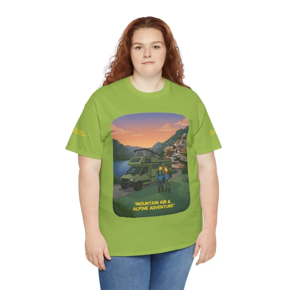 15947626953877733527_2048.jpeg Unisex Heavy Cotton Tee — "Mountain Air And Alpine Adventure" Design Sitcom-Line