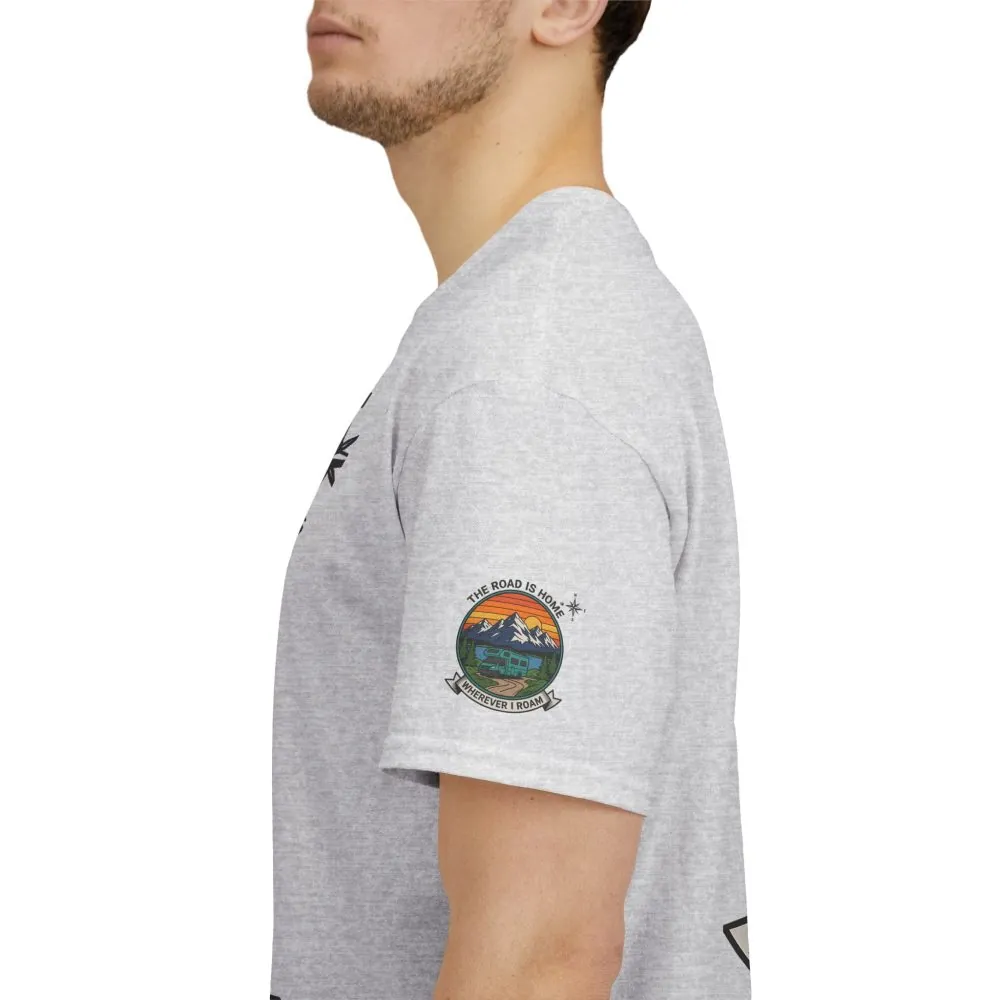 Unisex Heavy Cotton Tee  — 'The Road Is Home, Wherever I Roam' Retro Camper Tee