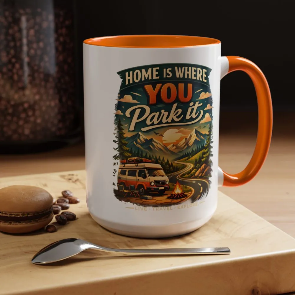 15954072946601523921_2048.jpeg Accent Coffee Mug (11, 15oz) — "Home Is Where You Park It" Design Scenic-Line