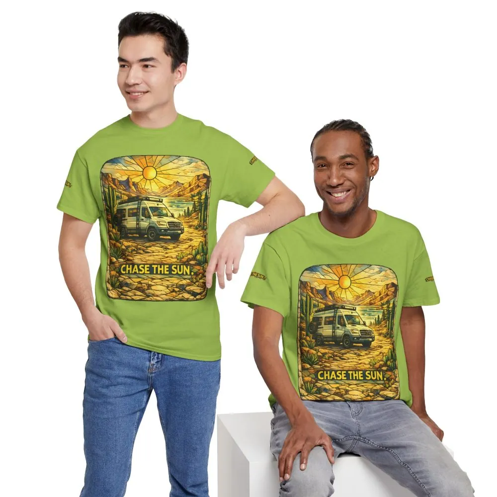 Unisex Heavy Cotton Tee — "Chase The Sun" Design Cubic-Line