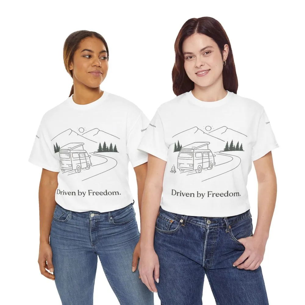 Unisex Heavy Cotton Tee — "Driven By Freedom" Design Minimal-Line