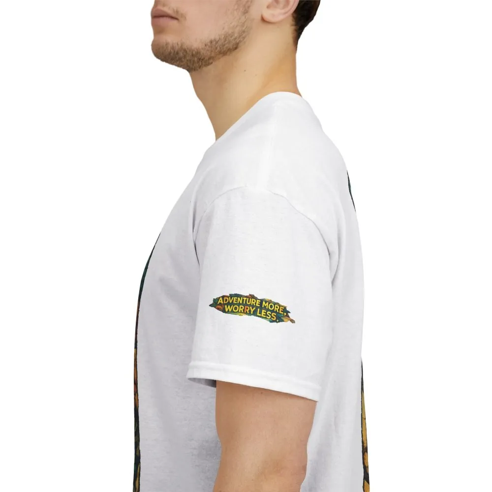 Unisex Heavy Cotton Tee — "Adventure More Worry Less" Design Cubic-Line