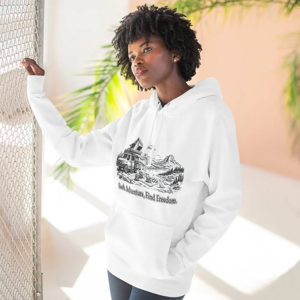 Three-Panel Fleece Hoodie - "Seek Adventure, Find Freedom" Design Minimal-Line