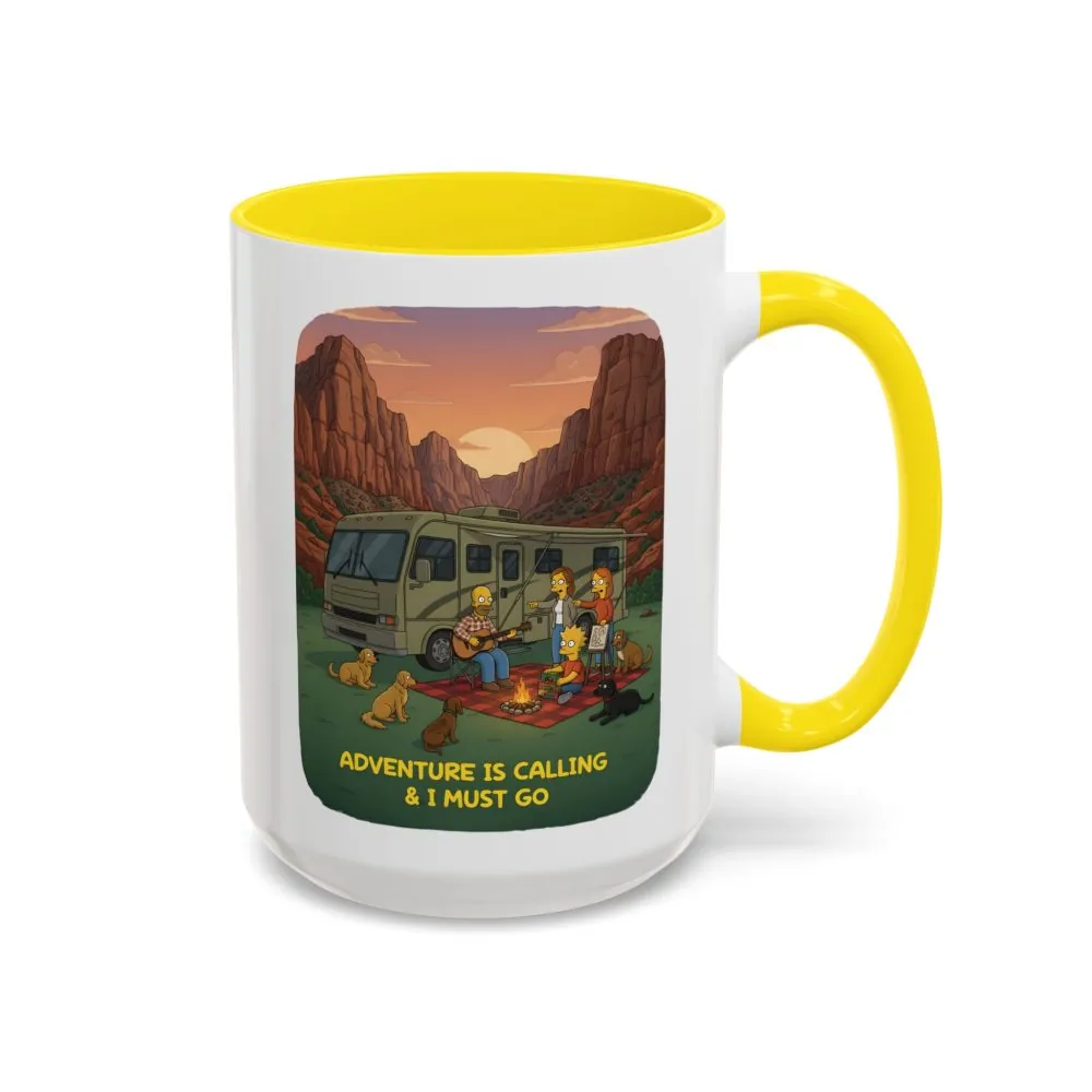 Accent Coffee Mug (11, 15oz) — "Adventure Is Calling-I Must Go" Design Sitcom-Line