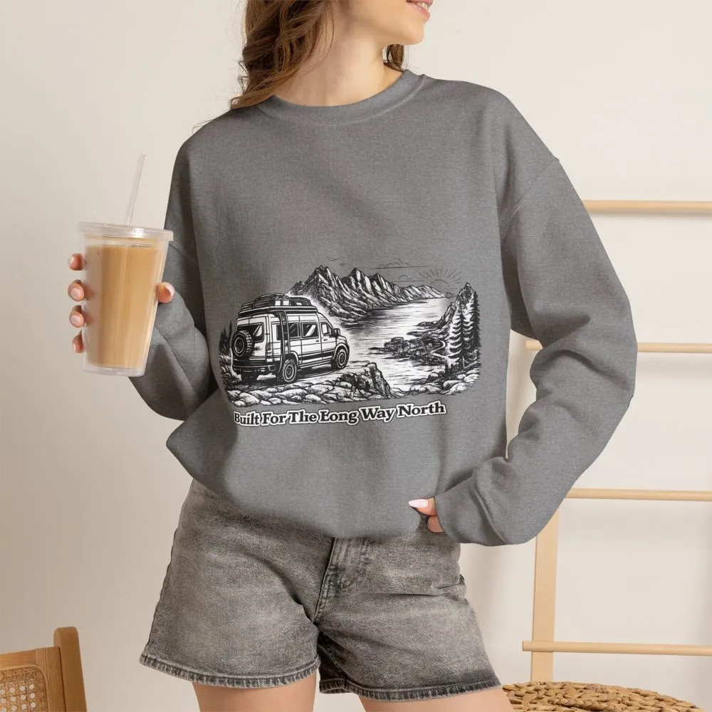 Unisex Heavy Blend™ Crewneck Sweatshirt — "Built For The Long Way North" Design Minimal-Line