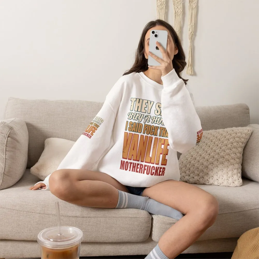 Unisex Heavy Blend™ Crewneck Sweatshirt — "They Said Buy A House" Design F**K-Line