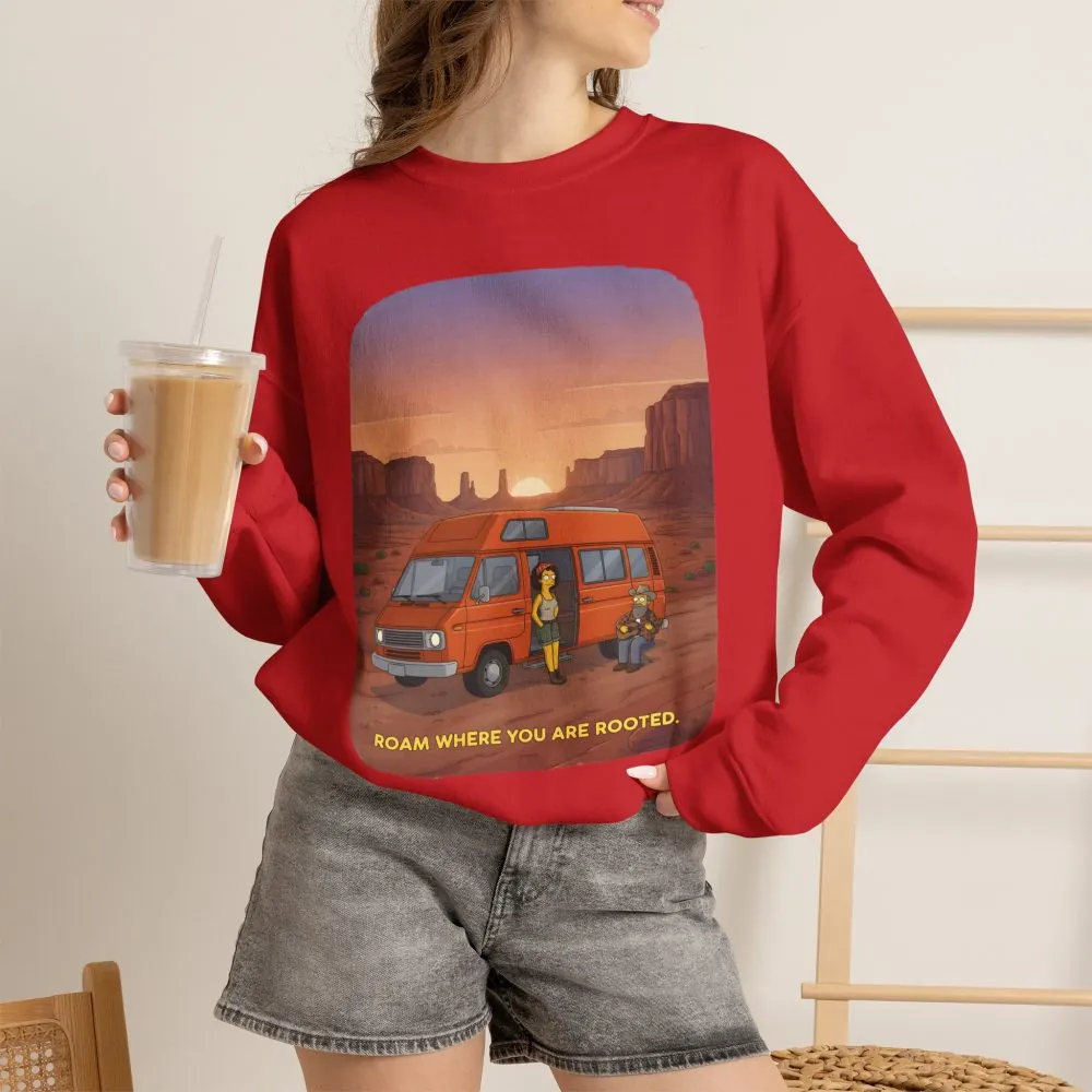 Unisex Heavy Blend™ Crewneck Sweatshirt — "Roam Where You Are Rooted" Design Sitcom-Line