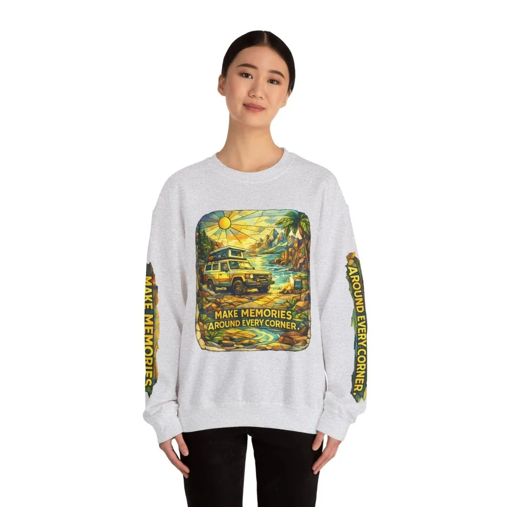 16043564363899674231_2048.jpeg Unisex Heavy Blend™ Crewneck Sweatshirt — "Make Memories Around Every Corner" Design Cubic-Line